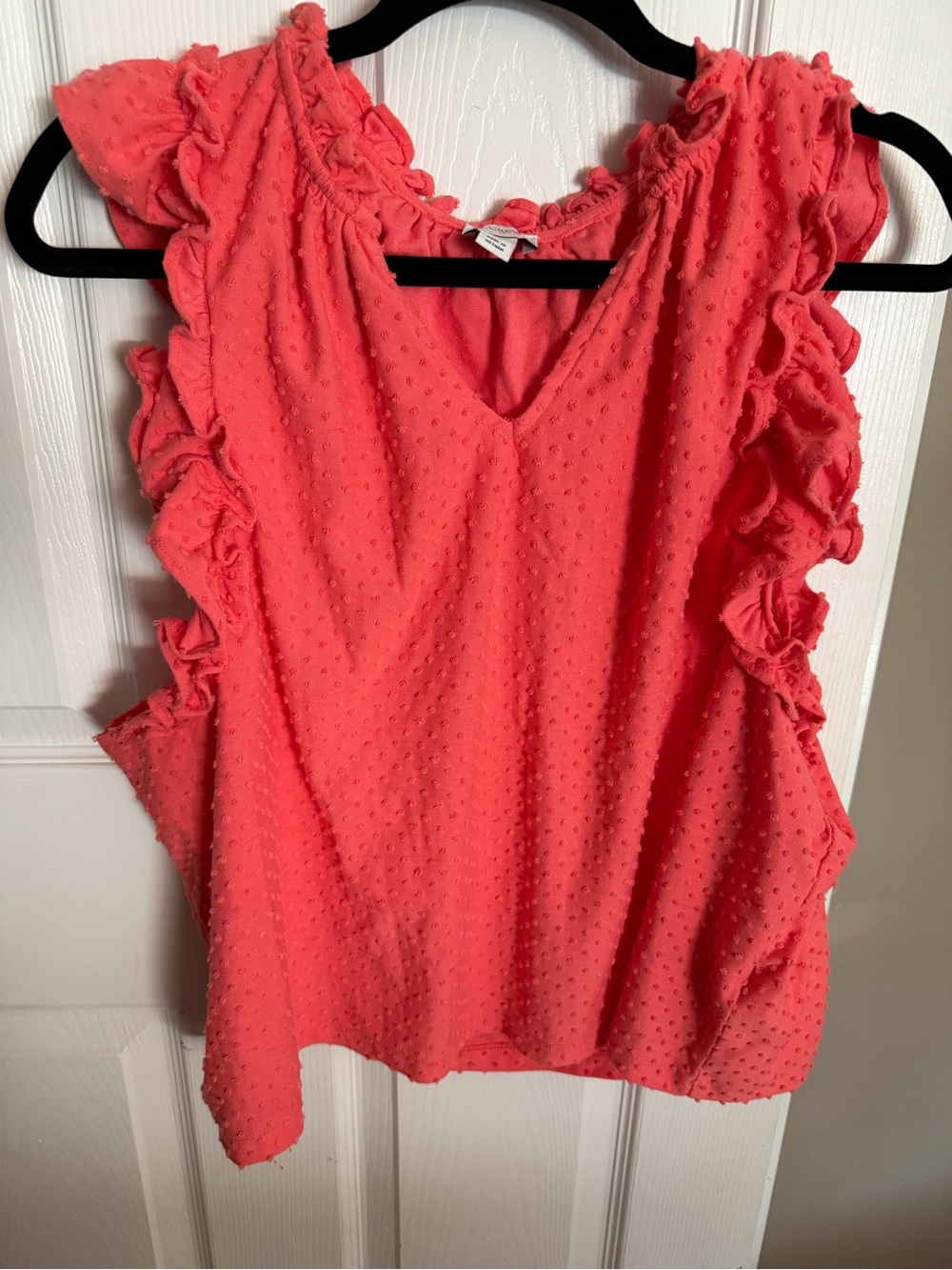 J.Crew Coral Ruffle Swiss Dot V-Neck Top
